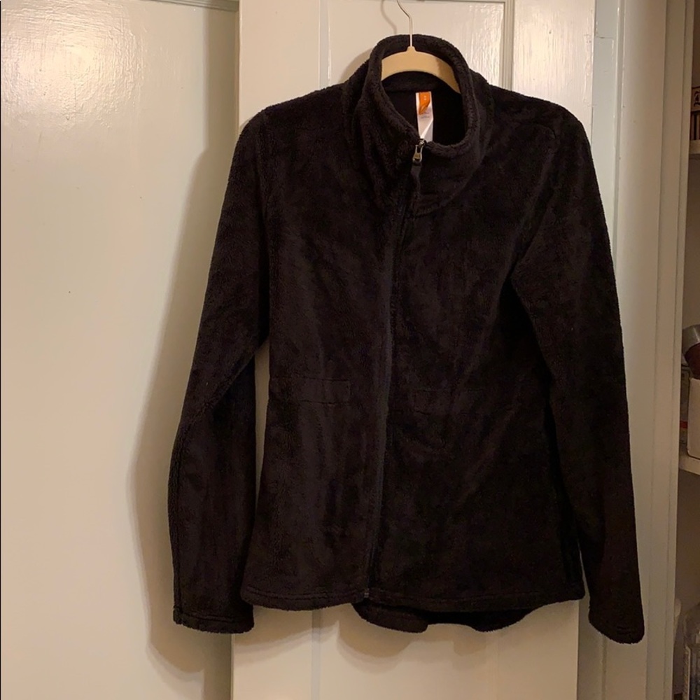 LUCY fluffy black fleece zip jacket with back  bow - Picture 2 of 13